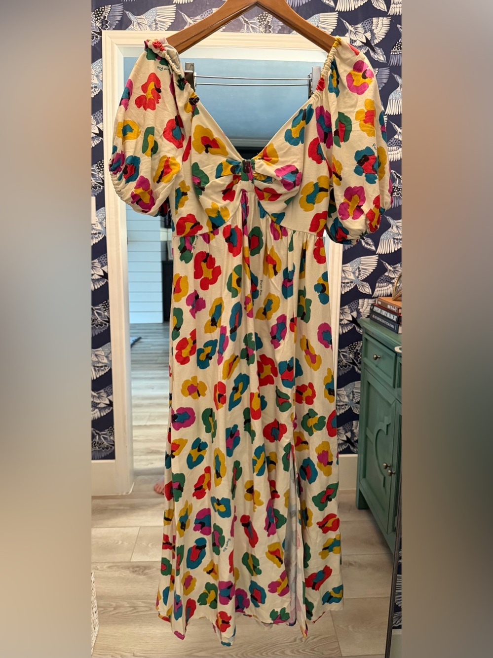 Farm Rio Cream Multicolor Animal Print Puff Sleeve Dress